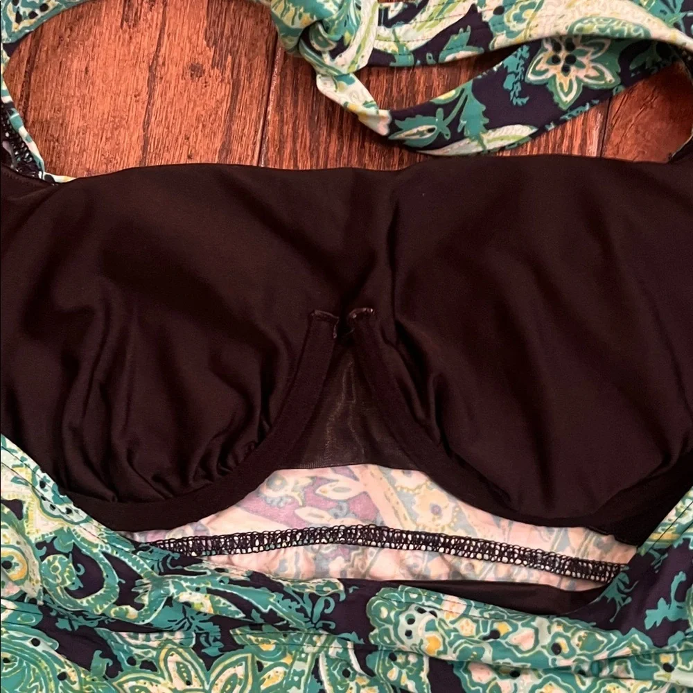 Lands End Paisley Tankini Swim Dress - Green and Black Size 10
